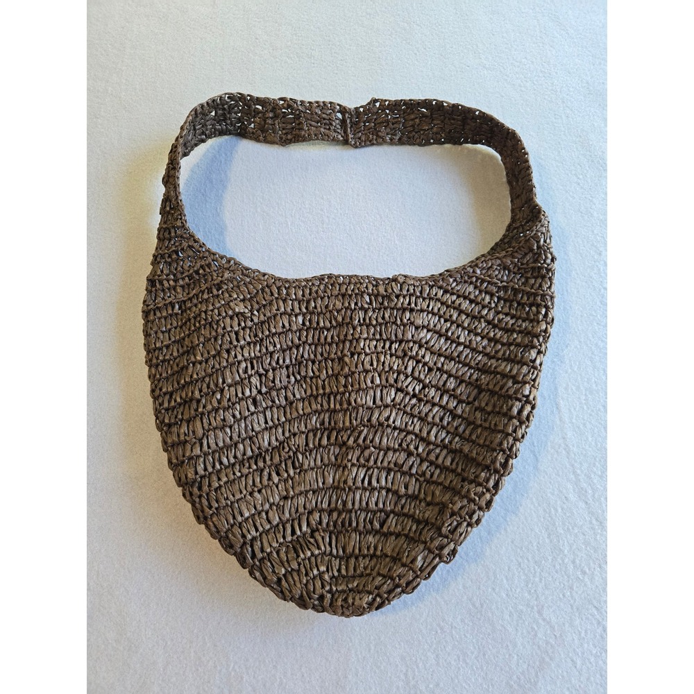 J. Jill Hobo Bag Womens OS Brown Woven Raffia Straw‎ Crescent Shoulder Bag